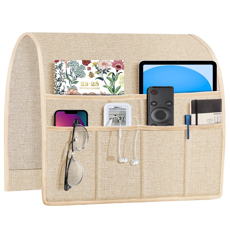 Joywell Sofa Armrest Organizer Couch Armchair Caddy Remote Control Holder for Recliner Non Slip Arm Chair Caddie with 6 Pocket Storage for Magazine, Tablet, Phone, iPad, Champagne - Image 1